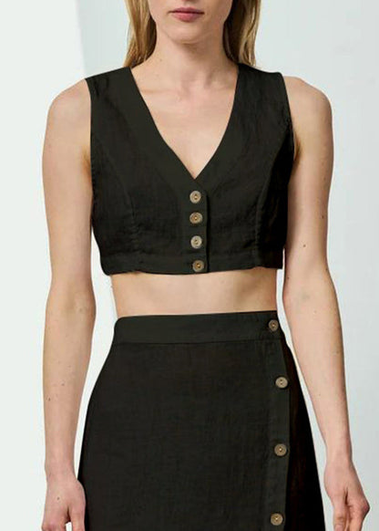 Minimally White Crop Top V-neck Tank With Exposed Navel