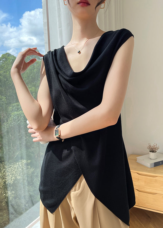 Brief Beige Asymmetrical Silk Top Sleeveless