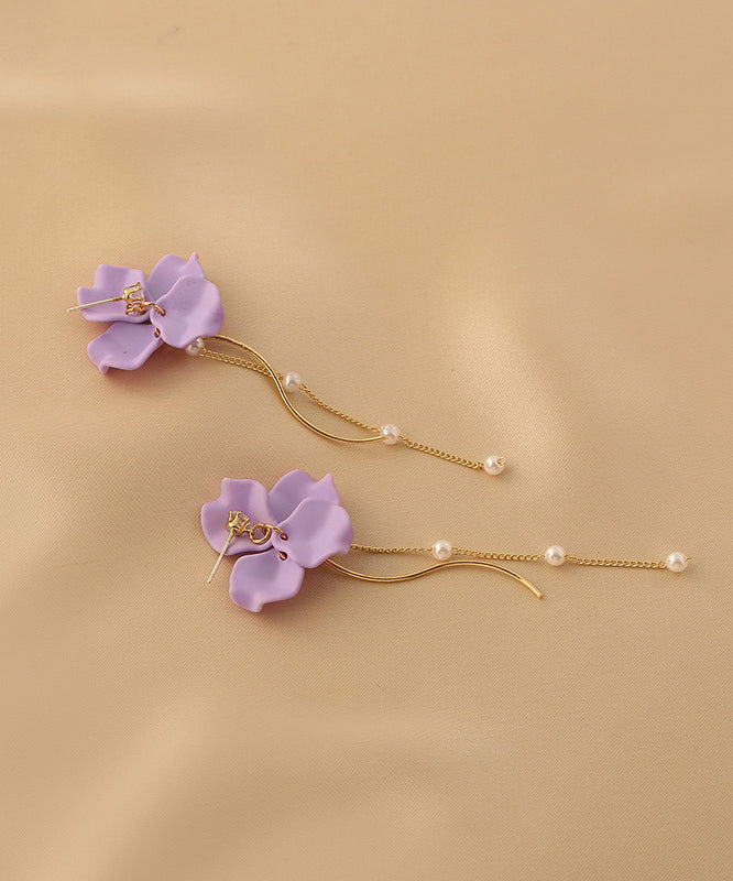 Purple Alloy Long Tassel Drop Earrings