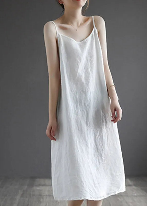 Linen Colour Spaghetti Strap Dress Sleeveless