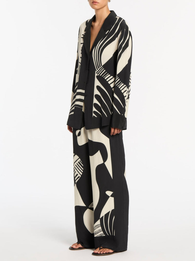Graffiti Print Loose Wide Leg Pants Set
