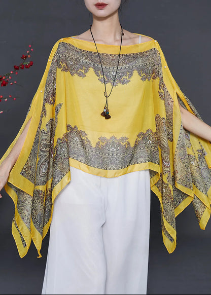 Yellow Oversized Print Chiffon Beach Top Summer
