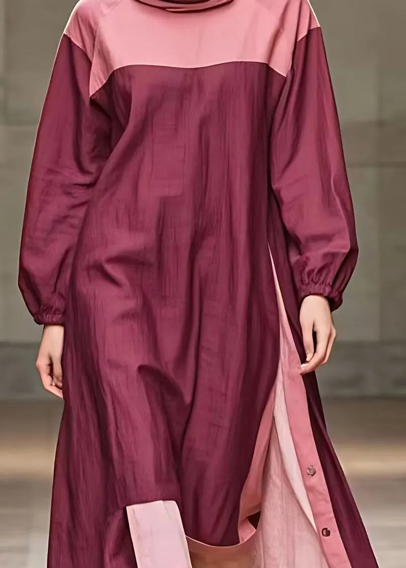 Red Side Open Long Dresses Long Sleeve