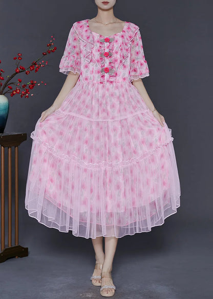 Pink Ruffled Chiffon Dresses Summer
