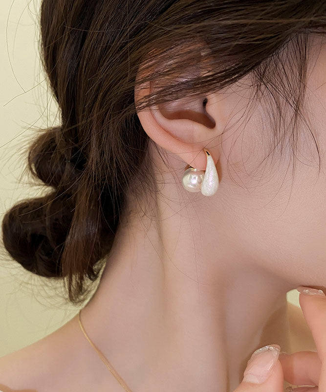 White Copper Alloy Drip Glaze Pearl Hoop Earrings