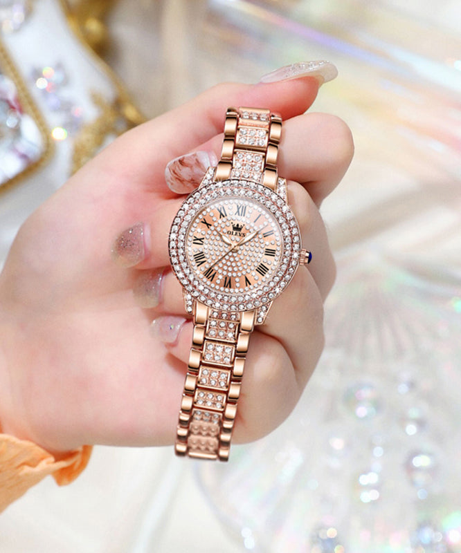 Rose Gold Zircon Stainless Steel Zircon Quartz Movement Watches
