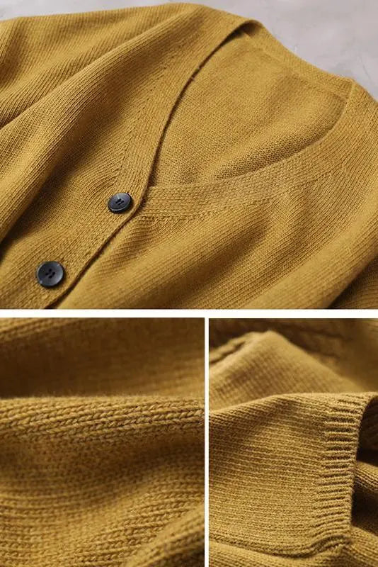 Knitted V-neck Cotton Cardigan Sweater Coat