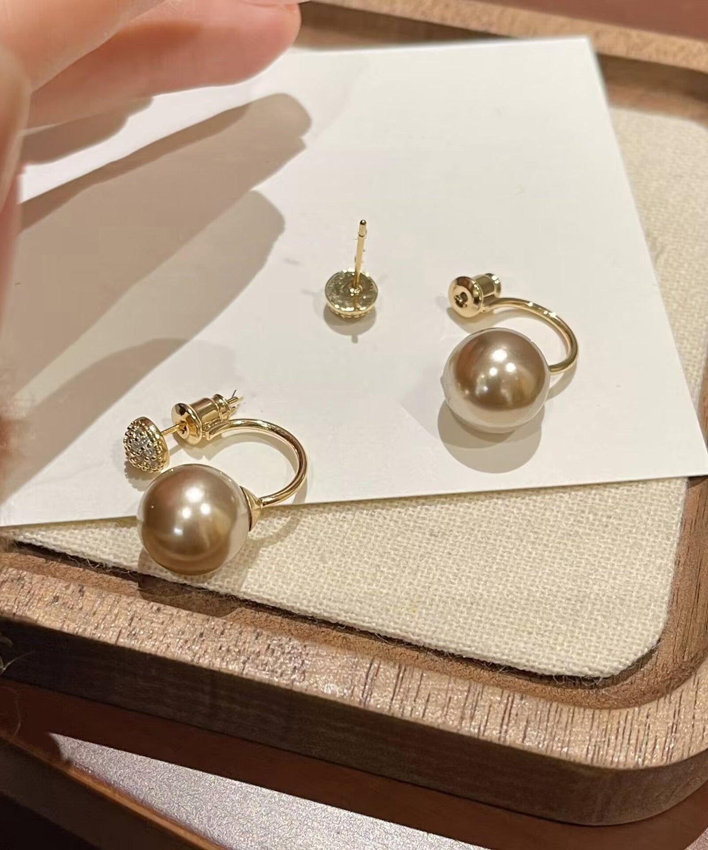Diy Champagne Sterling Silver Overgild Zircon Pearl Hoop Earrings