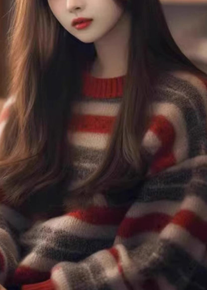Striped O Neck Cozy Thick Knit Sweater Winter