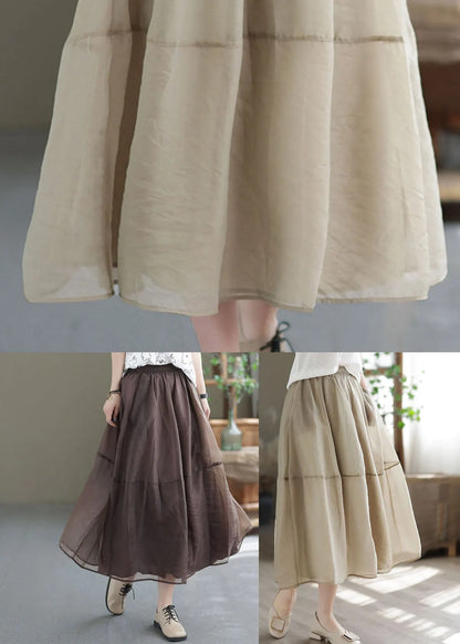 Chocolate Patchwork Organza a Line Skirts Elastic Waist Spring