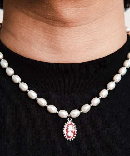 White Stainless Steel Pearl Enamel Drip Glaze Pendant Necklace