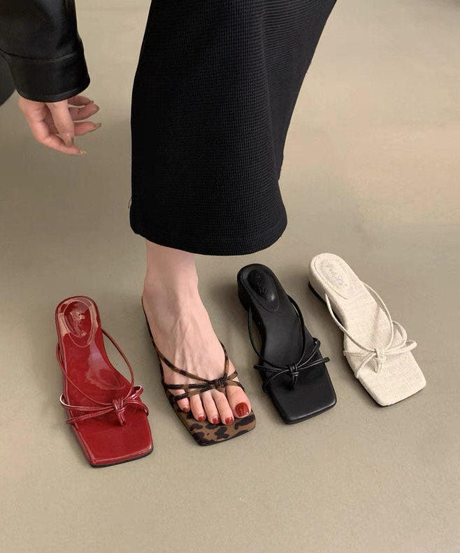 Red Wedge Heel Clip on Sandals New Square Toe Design