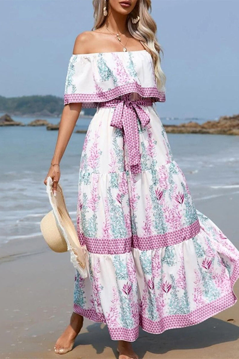 Frenulum Off the Shoulder Printed Dresses