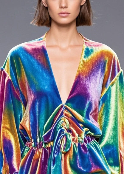 Rainbow Cinched Silk Velour Shirt Fall