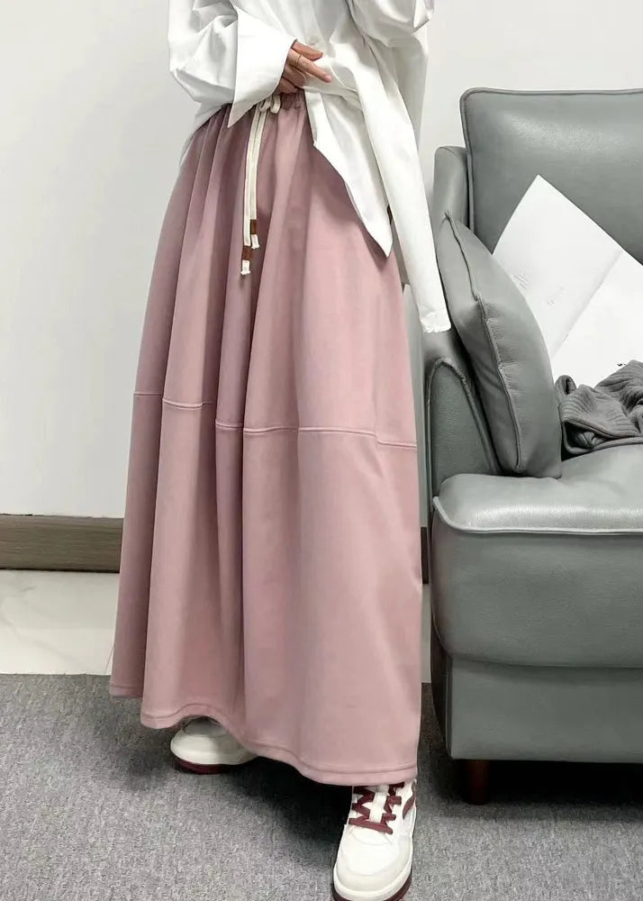 Pink Patchwork Tie Waist Maxi Skirt Spring