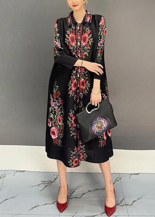 Black Peter Pan Collar Print Dresses Fall