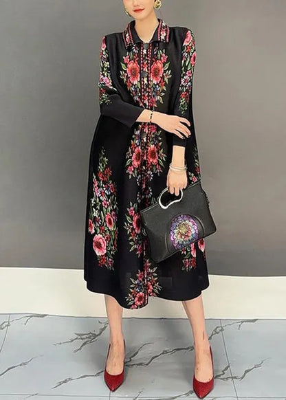Black Peter Pan Collar Print Dresses Fall