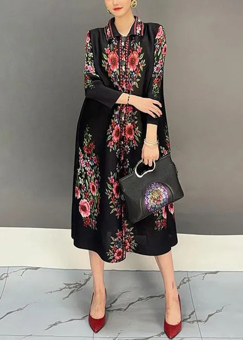Black Peter Pan Collar Print Dresses Fall