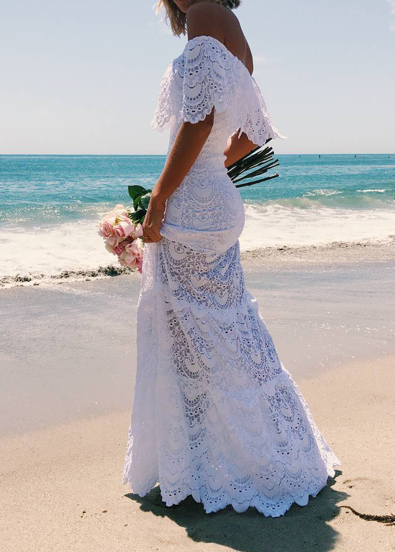 Style White Cold Shoulder Lace Dresses Summer