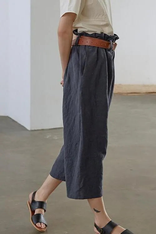 Linen Design Blue Pants Summer Loose Trousers