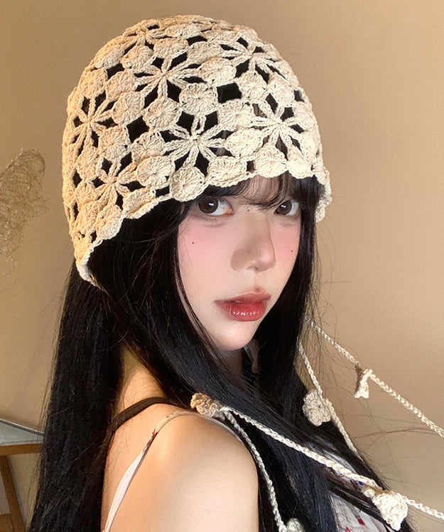 White Tassel Hollow Out Knit Bonnie Hat
