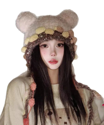 Korean Versatile Pink Warm Thick Fur Knitted Hat
