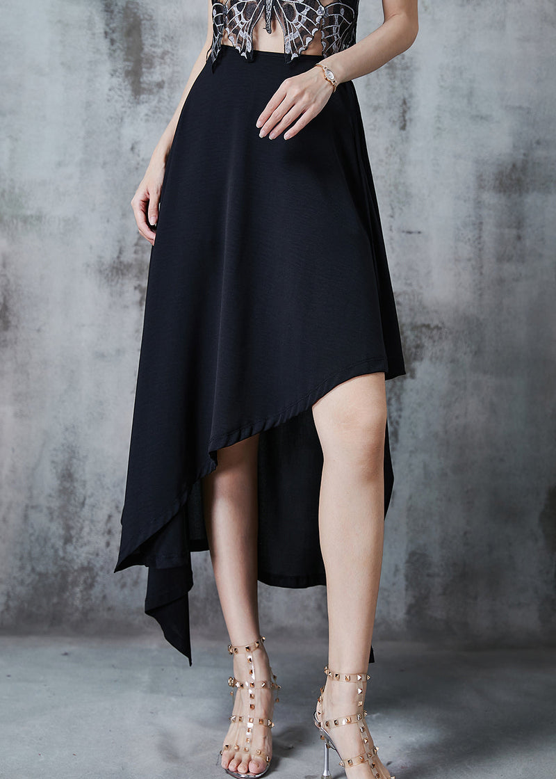 Black Asymmetrical Silm Fit Chiffon Skirt Summer