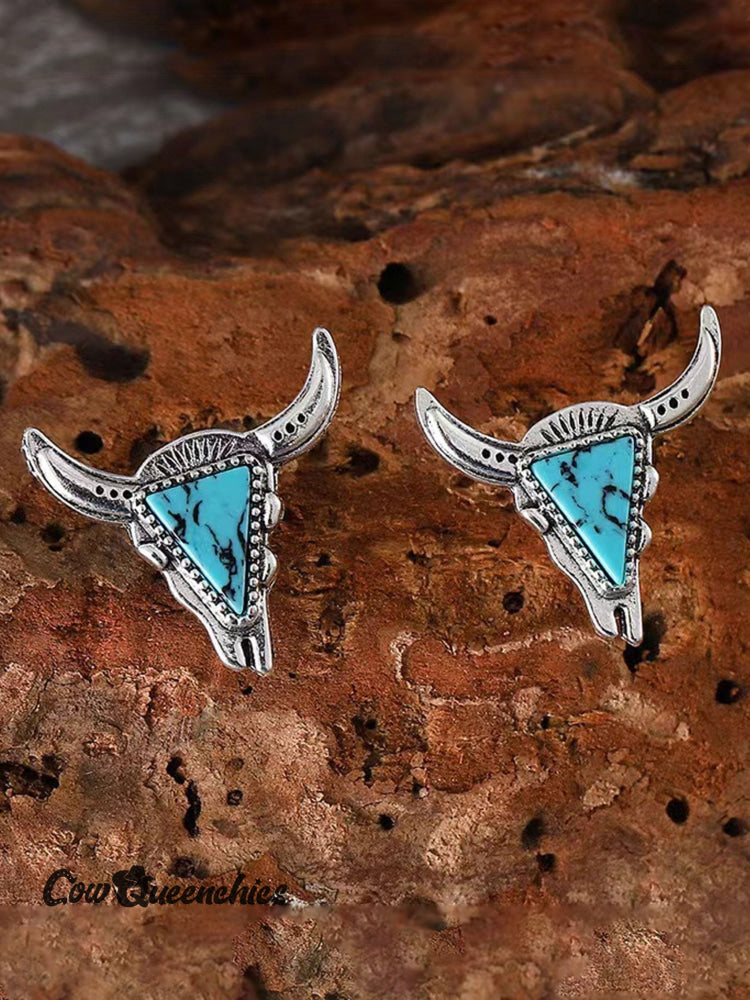 Western Bullhead Turquoise Earrings