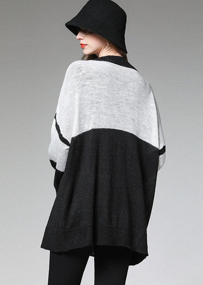 Colorblock Button V Neck Knit Fall Loose Short Cardigans