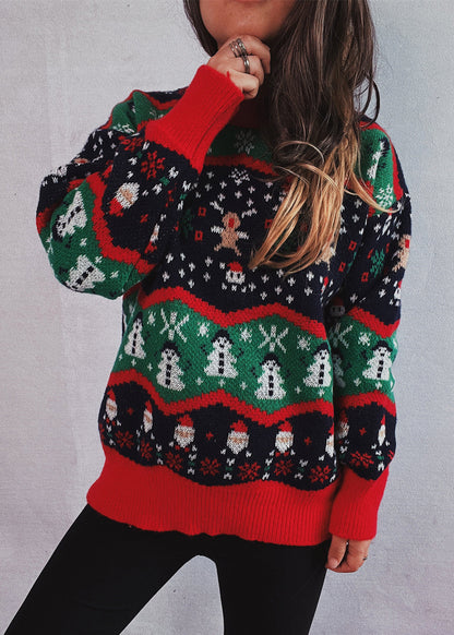 Organic O Neck Jacquard Thick Knit Christmas Sweaters Winter