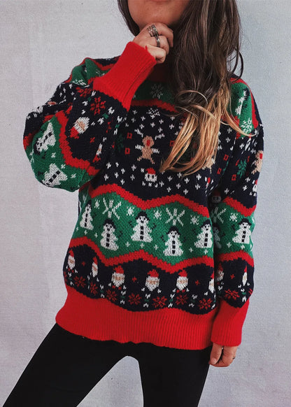 Organic O Neck Jacquard Thick Knit Christmas Sweaters Winter