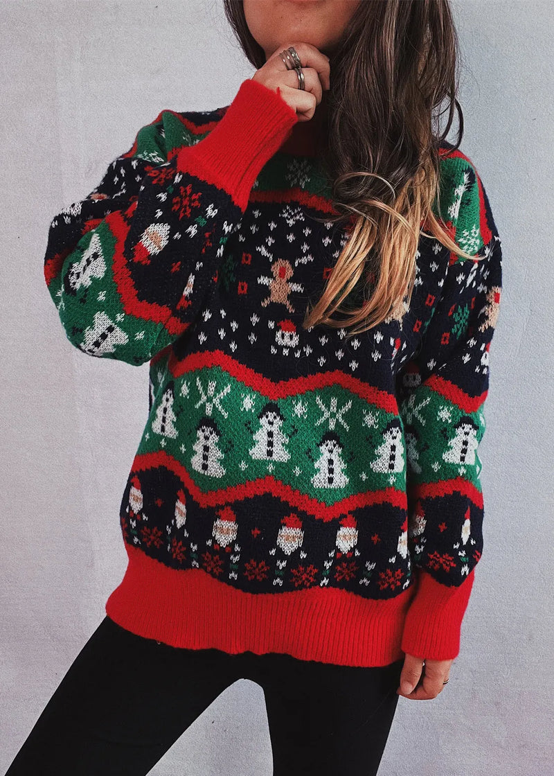 Organic O Neck Jacquard Thick Knit Christmas Sweaters Winter