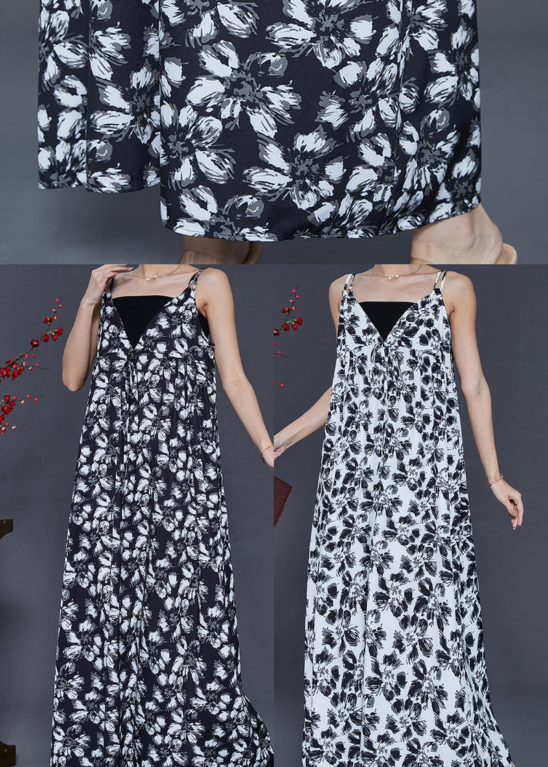 Black Print Exra Large Hem Chiffon Sundress Summer