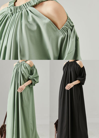 Black Cold Shoulder Oversized Cotton Dresses Spring
