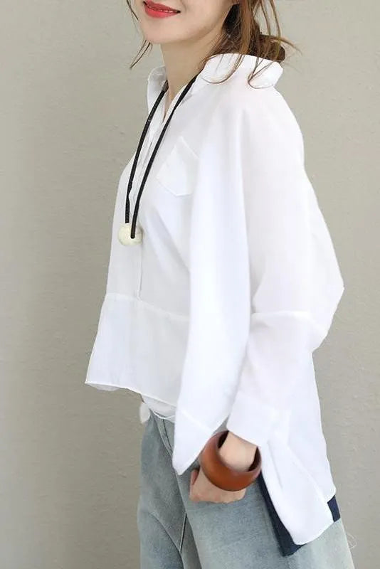 Loose Cotton Shirt Blouse for Autumn