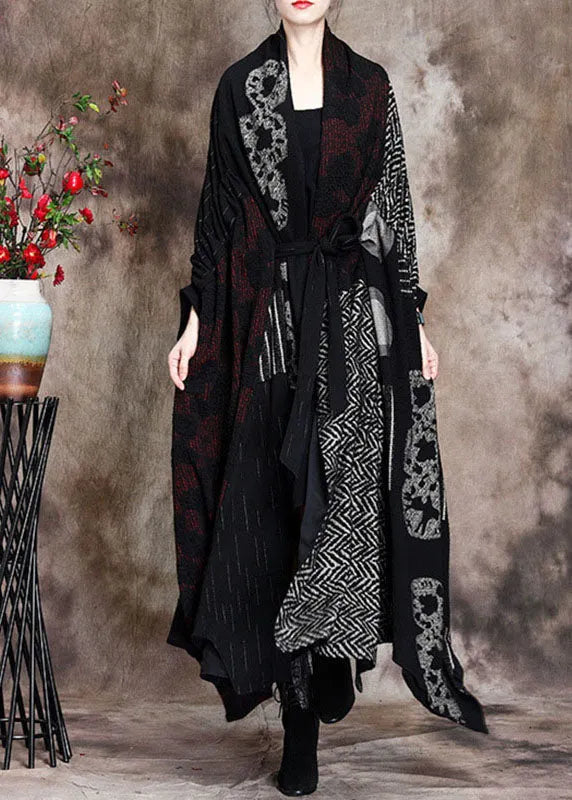 Fitted Retro Print Patchwork Asymmetrical Design Fall Cardigan