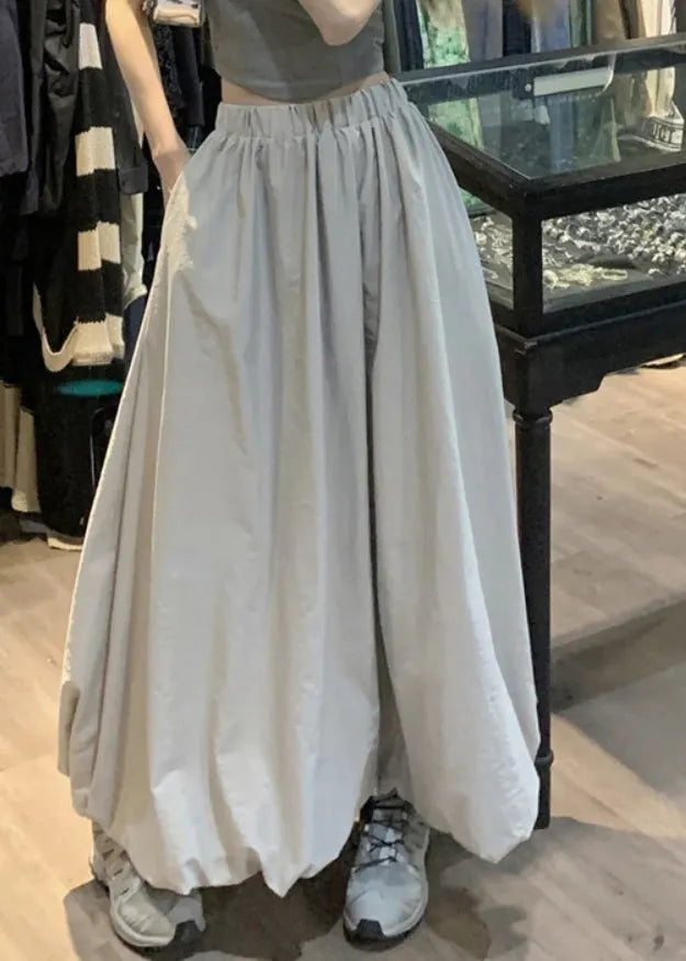 Brief Grey Elastic Waist Pockets Maxi Skirt