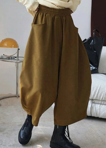 Caramel Elastic Waist Pockets Harem Pants Spring
