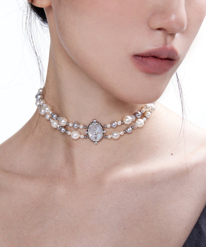 Pearls Double Cross Double Layered Alloy Choker