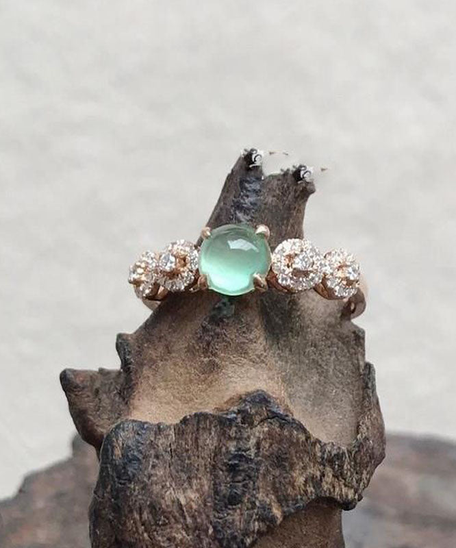 Rose Gold Sterling Silver Overgild Zircon Jade Rings