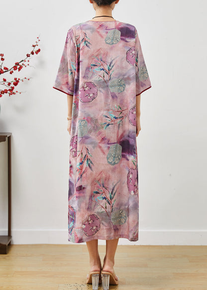 Purple Tasseled Print Cotton Cheongsam Dresses Summer