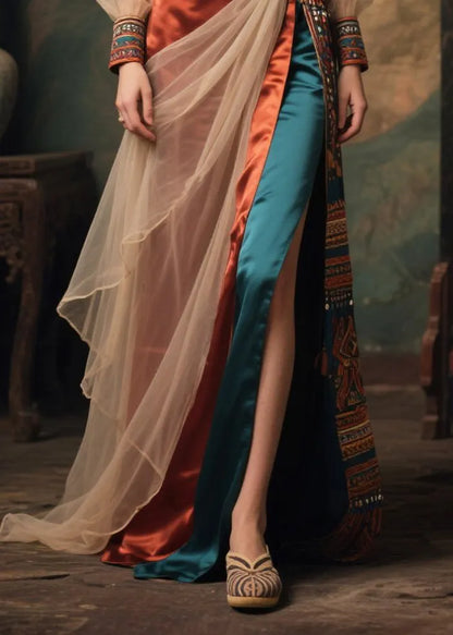 Italian Asymmetrical Patchwork Tulle Side Open Holiday Dresses Summer