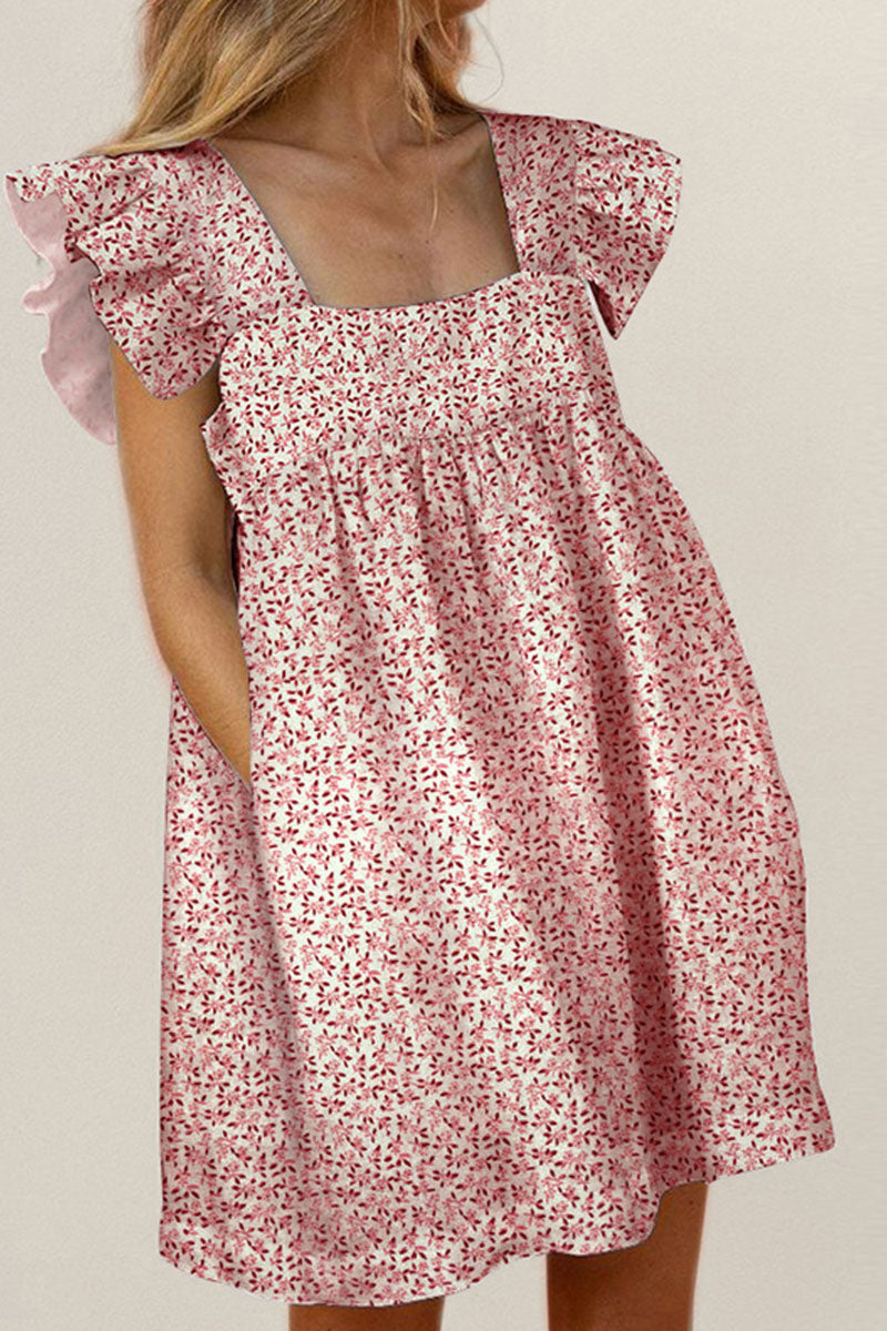 Print Patchwork Square Collar Princess Dresses