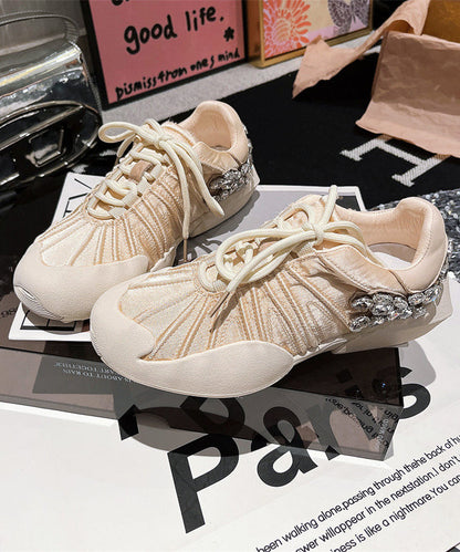 Pink Canvas Lace Up Zircon Splicing Flat Shoes for