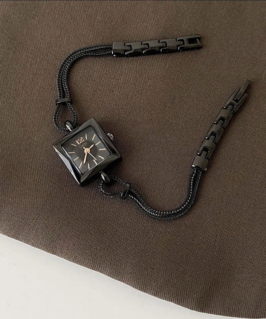 Black Alloy Chain Hardlex Crystal Square Watches
