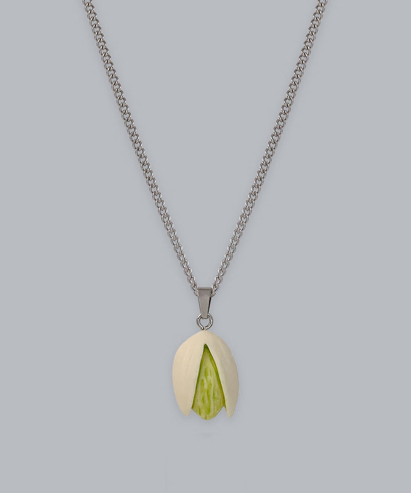 Diy Silk Stainless Steel Resin Pistachios Pendant Necklace