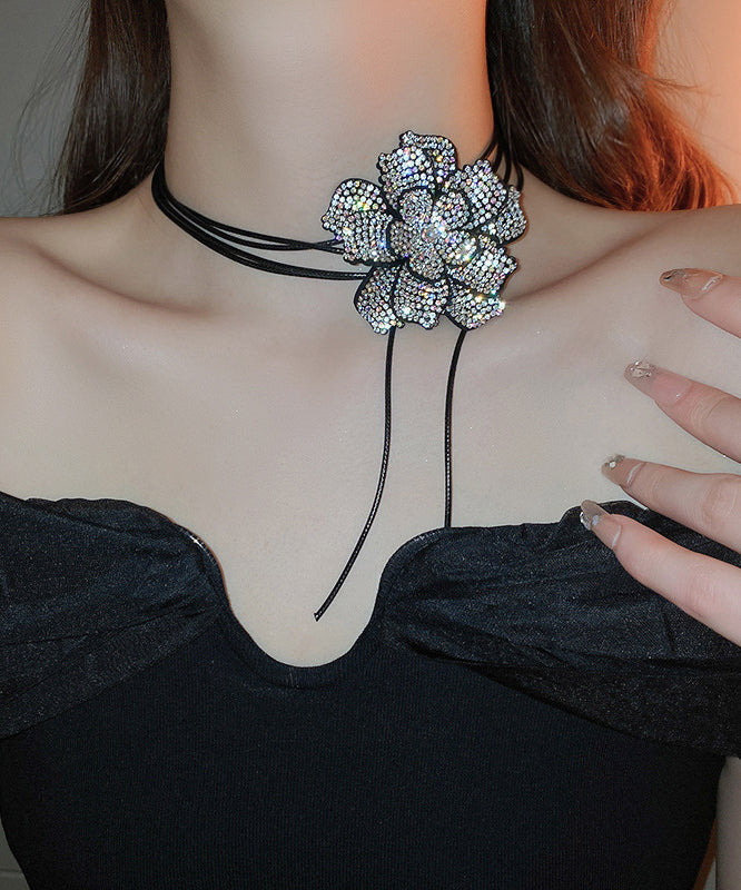 Black Leather Cords Zircon Pendant Necklace