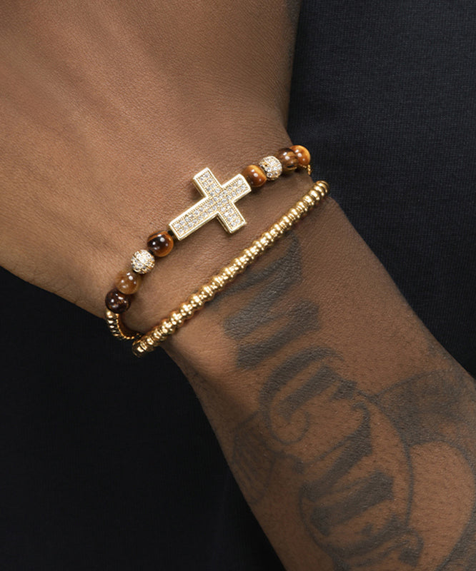 Gold Copper Overgild Zircon Cross Charm Bracelet
