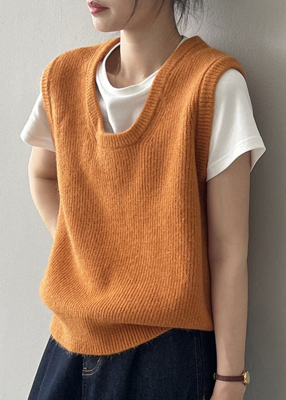 Simple Versatile Green U Neck Knitted Vest Autumn