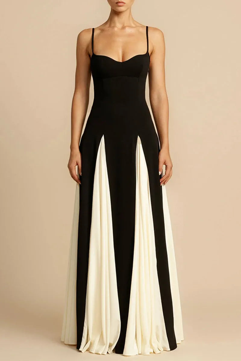 Contrast V Neck Sling Dresses